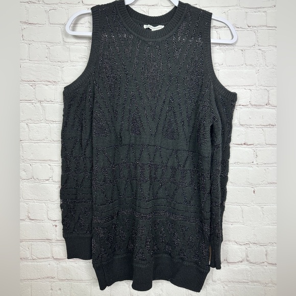 Rebecca Minkoff Wool Viscose Black Cold Shoulder Metallic Sweater Size Small GUC - Picture 1 of 7